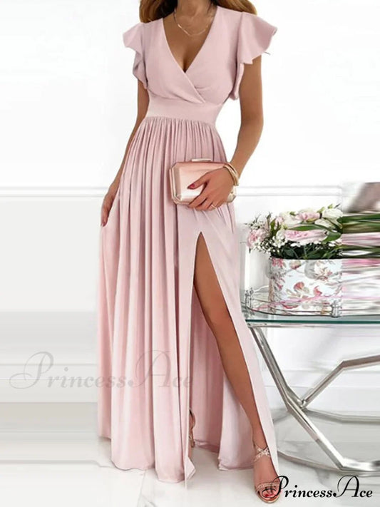 Solid Butterfly High Split Slim Gown