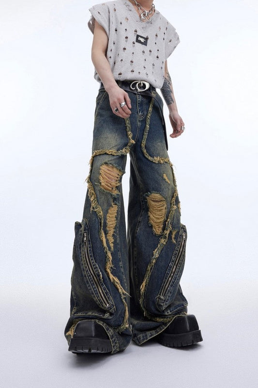 Retro Ripped Deconstructed Jeans