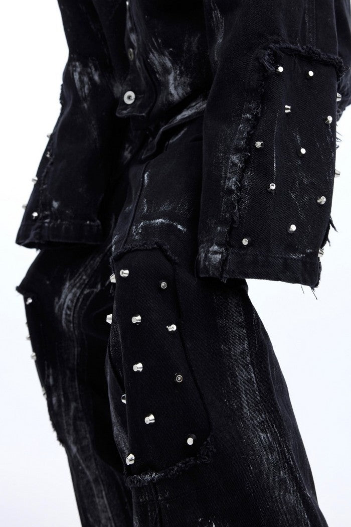 Distressed Denim Jacket With Metal Rivets