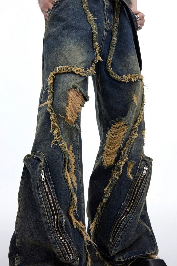 Retro Ripped Deconstructed Jeans