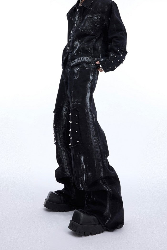 Distressed Denim Jacket With Metal Rivets