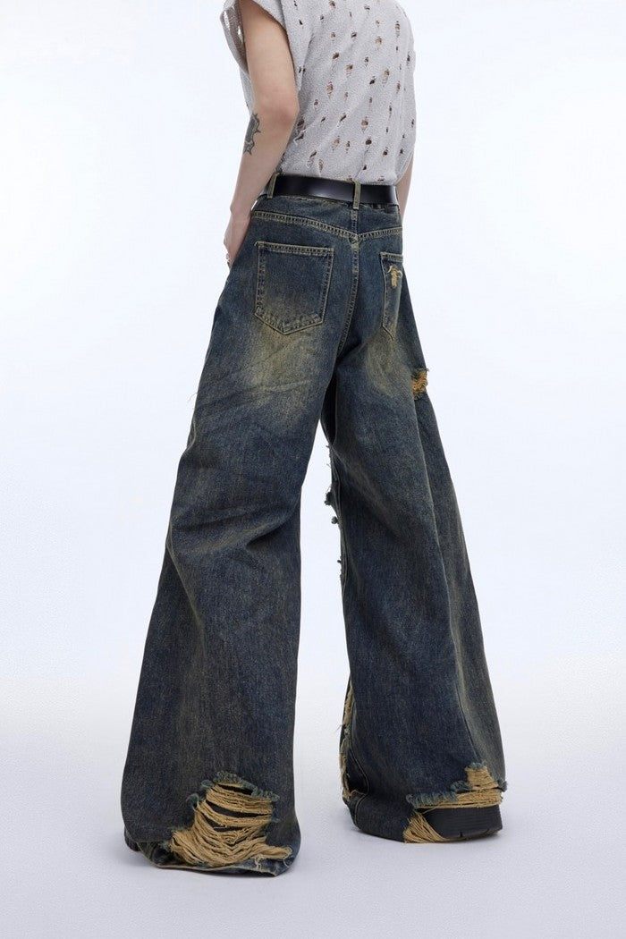Retro Ripped Deconstructed Jeans