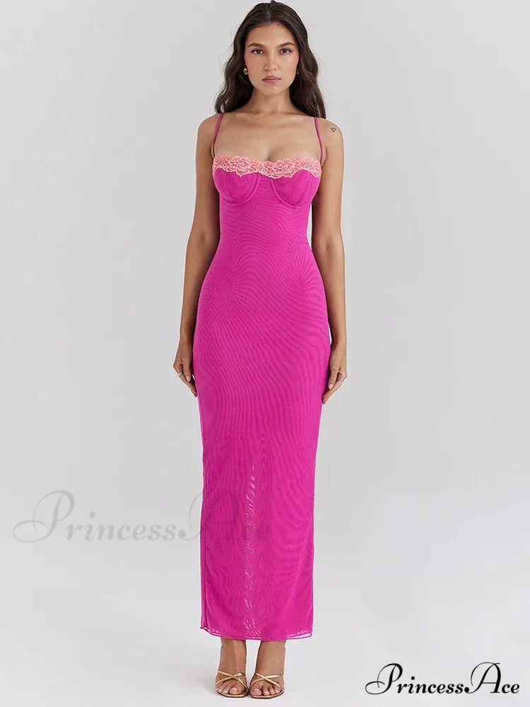 Lace Spaghetti Strap Charming Mesh Midi Dress