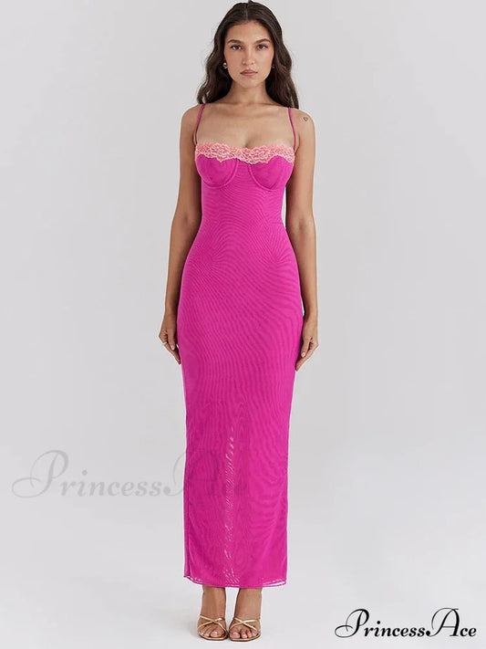 Lace Spaghetti Strap Charming Mesh Midi Dress