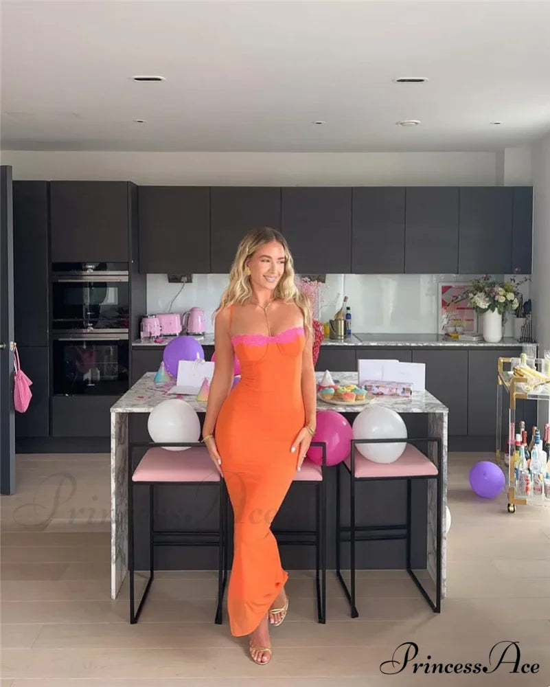 Lace Spaghetti Strap Charming Mesh Midi Dress