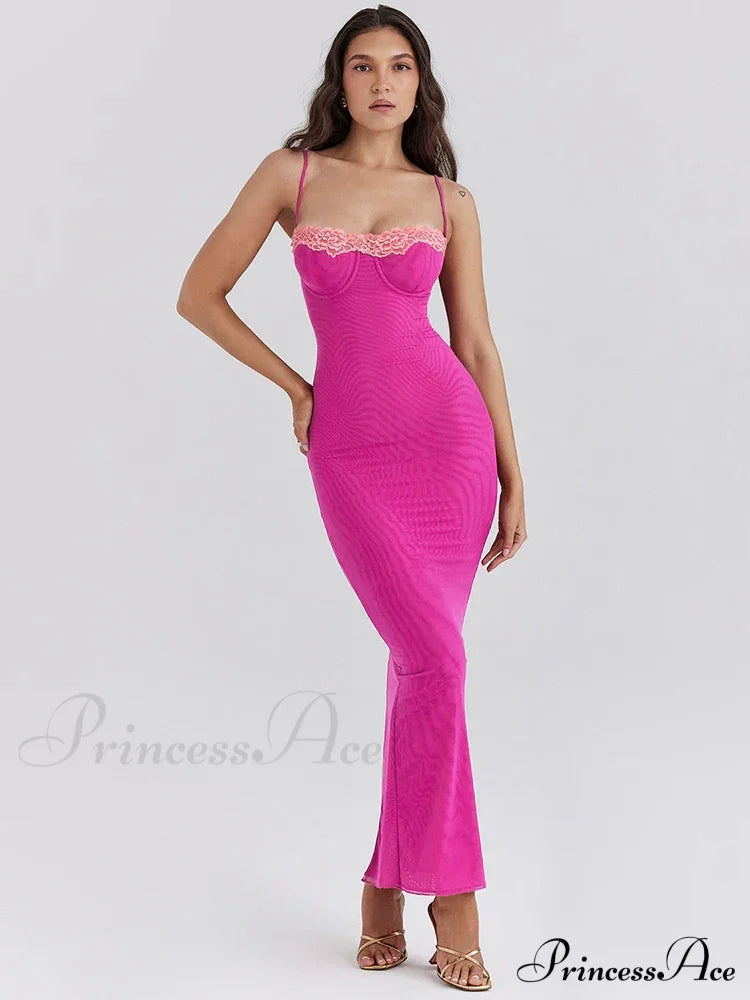 Lace Spaghetti Strap Charming Mesh Midi Dress