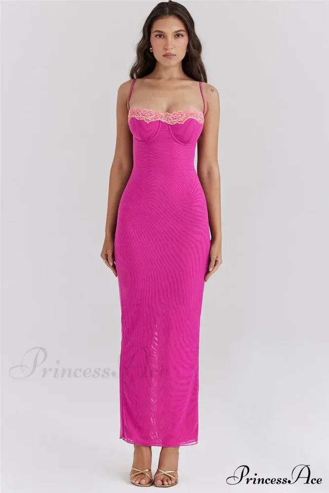 Lace Spaghetti Strap Charming Mesh Midi Dress