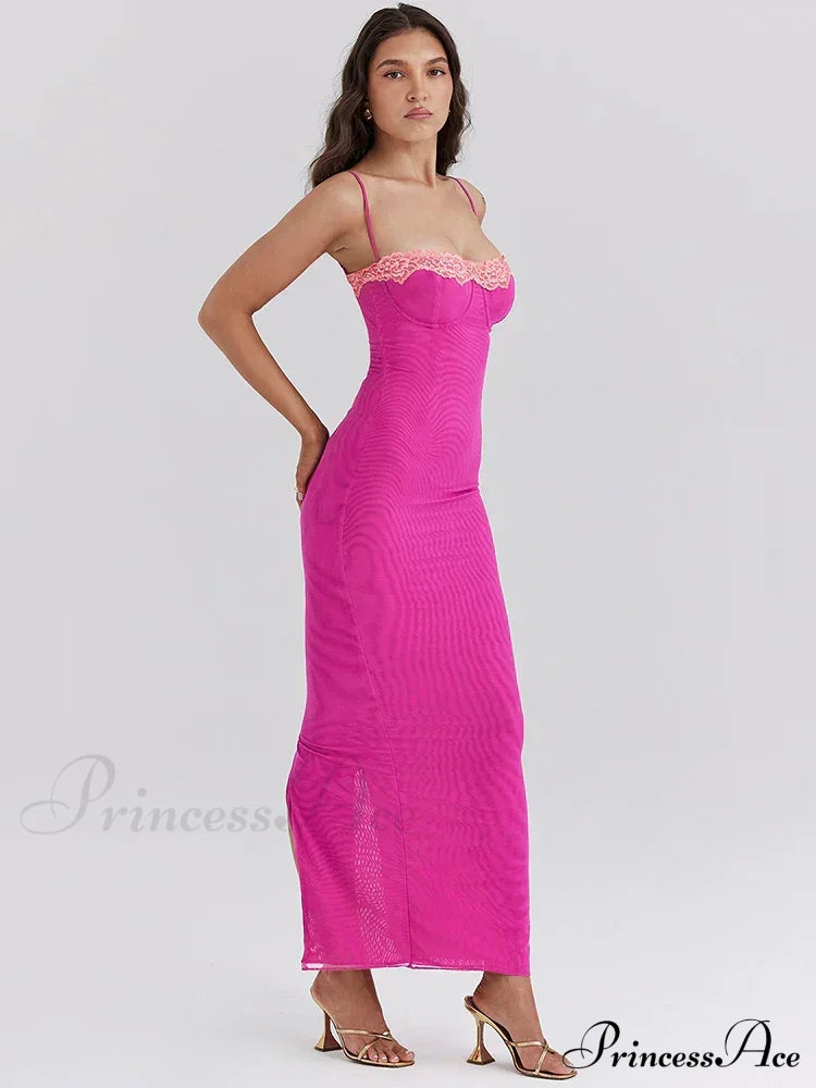 Lace Spaghetti Strap Charming Mesh Midi Dress