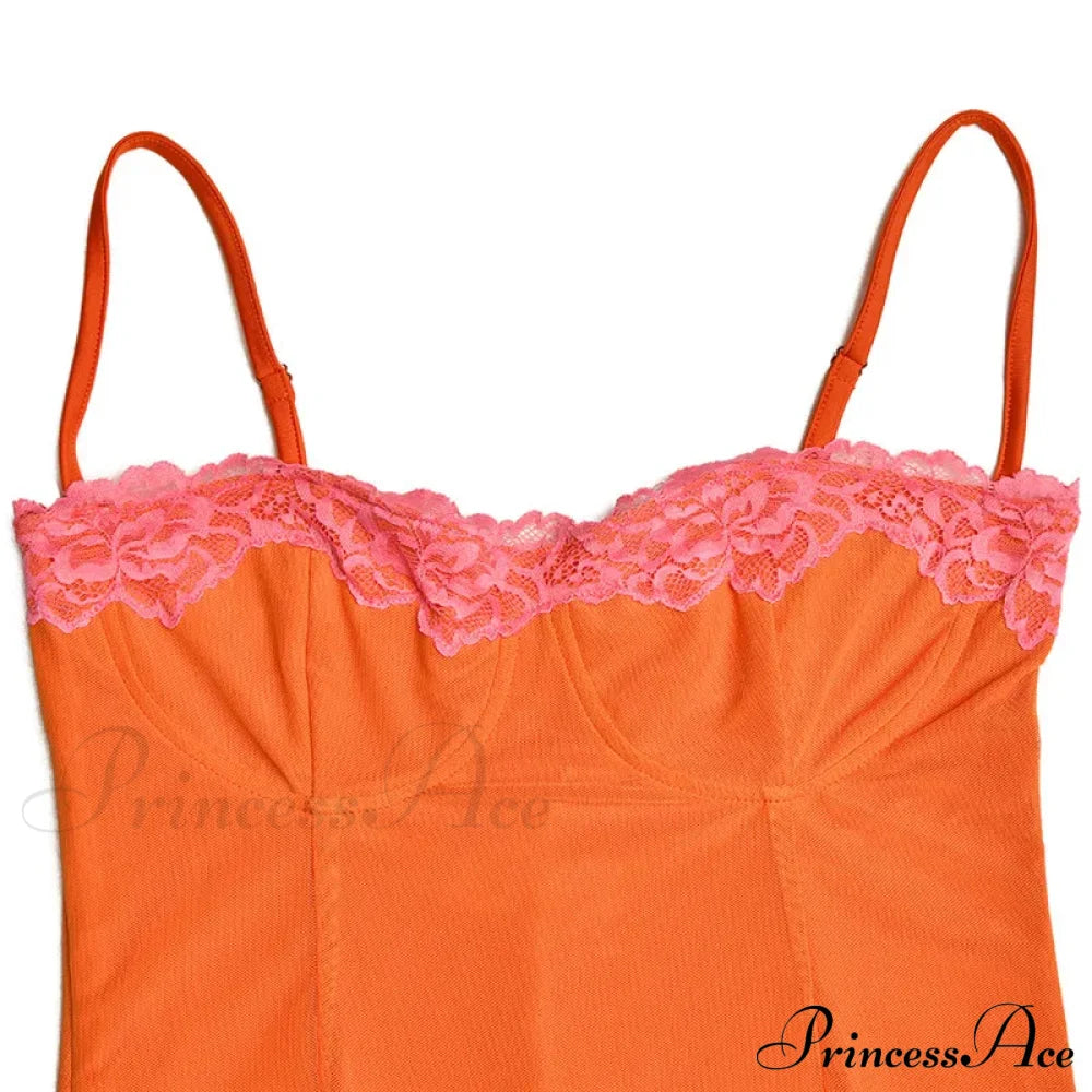 Lace Spaghetti Strap Charming Mesh Midi Dress