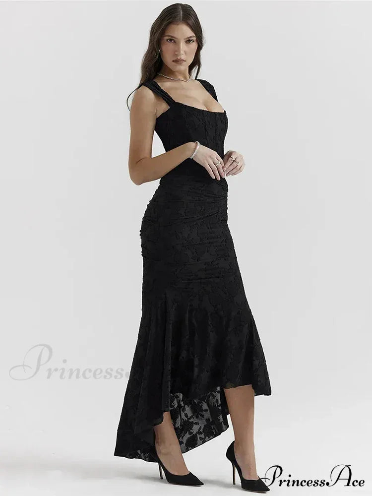 Lace Textured Strap Charming Wrap Midi Dress