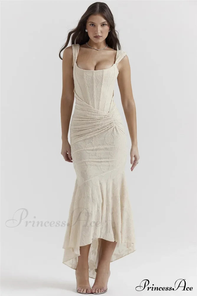 Lace Textured Strap Charming Wrap Midi Dress