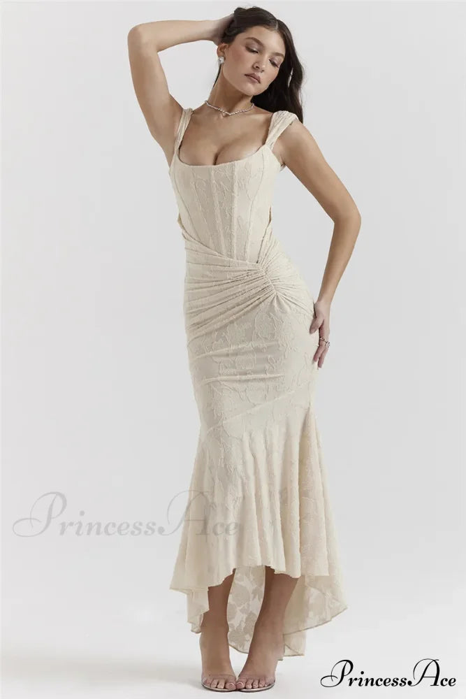 Lace Textured Strap Charming Wrap Midi Dress