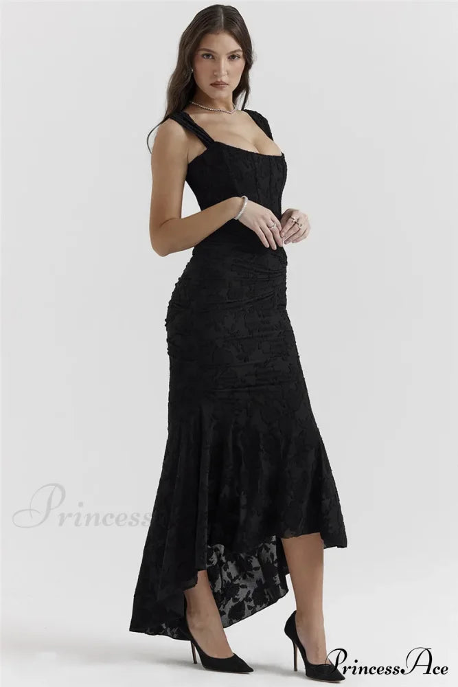 Lace Textured Strap Charming Wrap Midi Dress