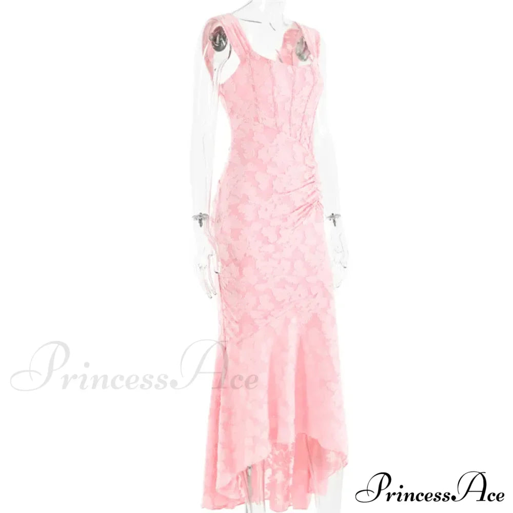 Lace Textured Strap Charming Wrap Midi Dress