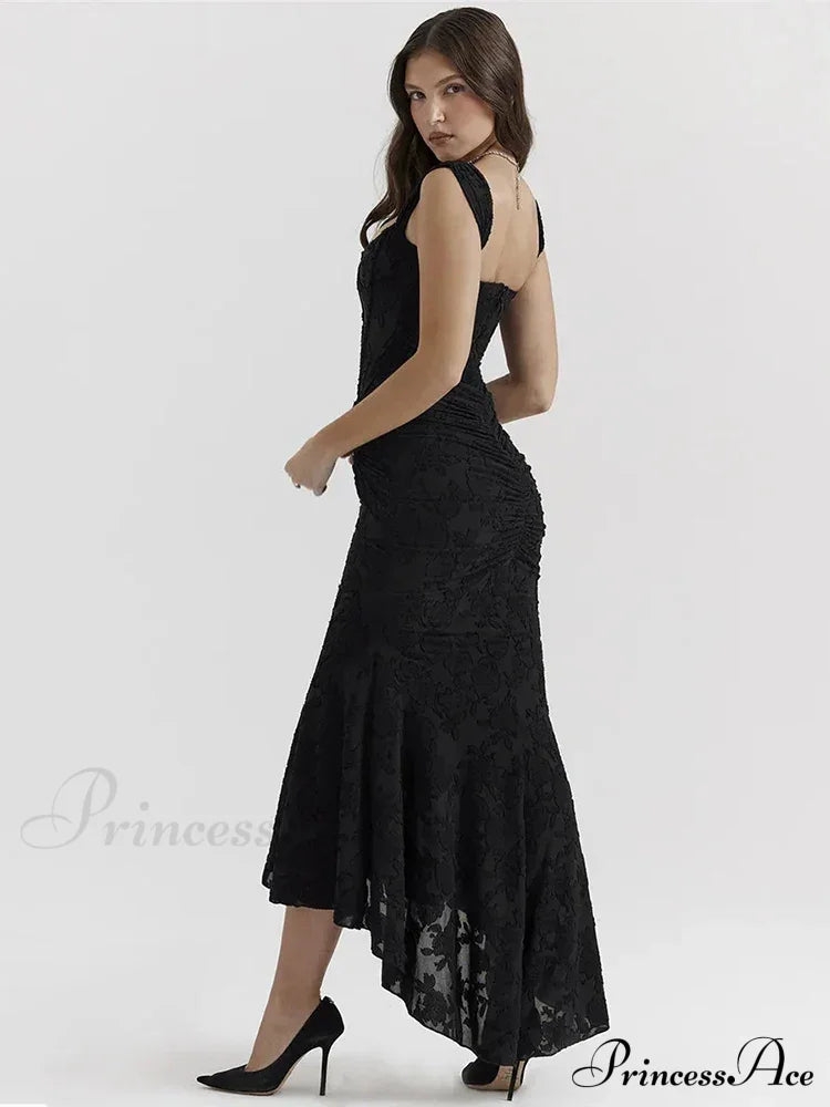 Lace Textured Strap Charming Wrap Midi Dress
