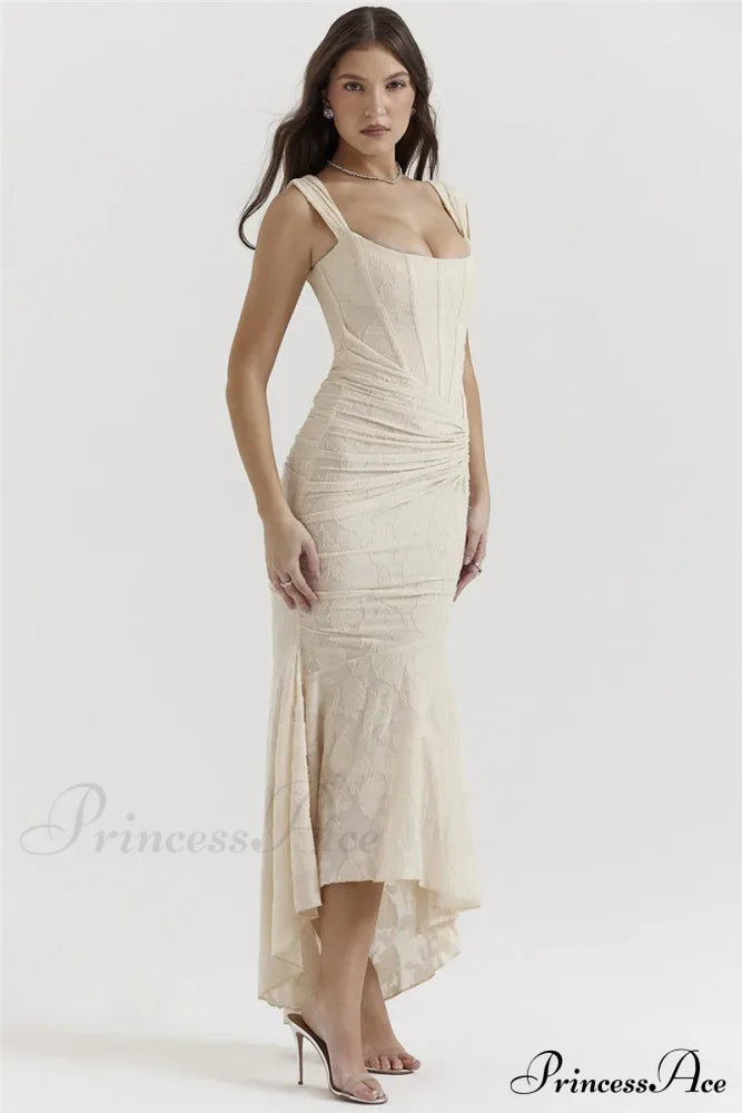 Lace Textured Strap Charming Wrap Midi Dress