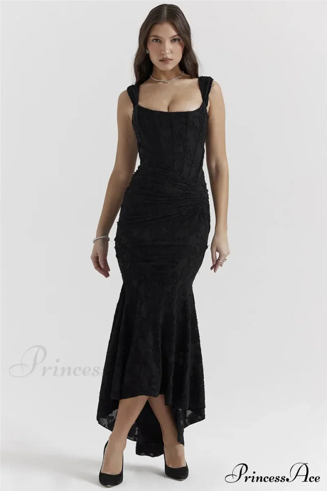 Lace Textured Strap Charming Wrap Midi Dress