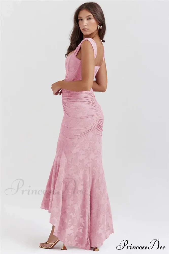 Lace Textured Strap Charming Wrap Midi Dress