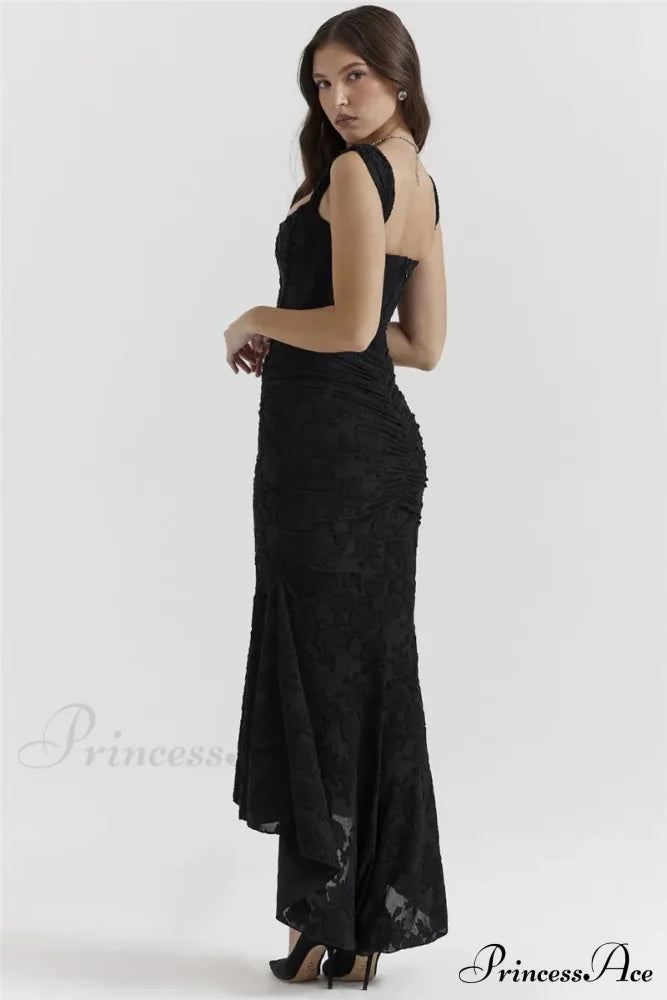 Lace Textured Strap Charming Wrap Midi Dress