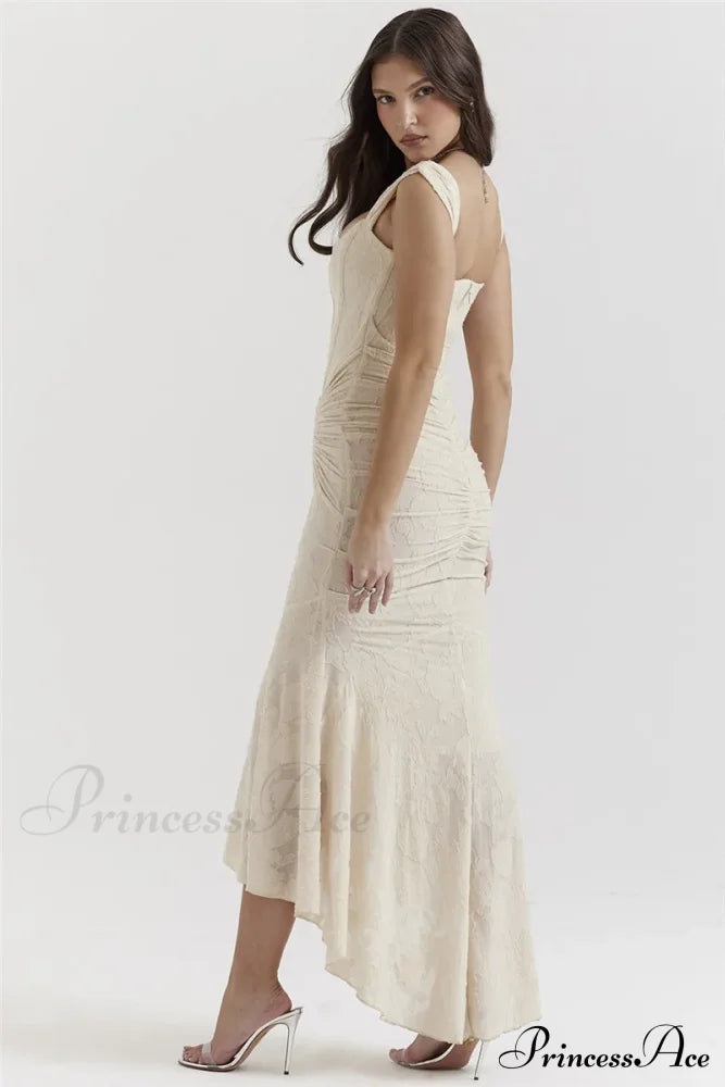Lace Textured Strap Charming Wrap Midi Dress