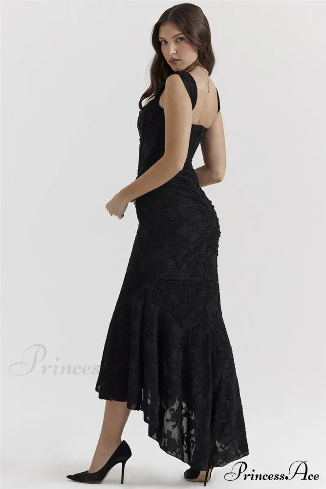 Lace Textured Strap Charming Wrap Midi Dress