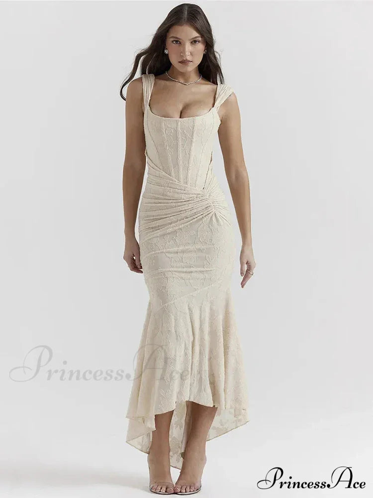 Lace Textured Strap Charming Wrap Midi Dress