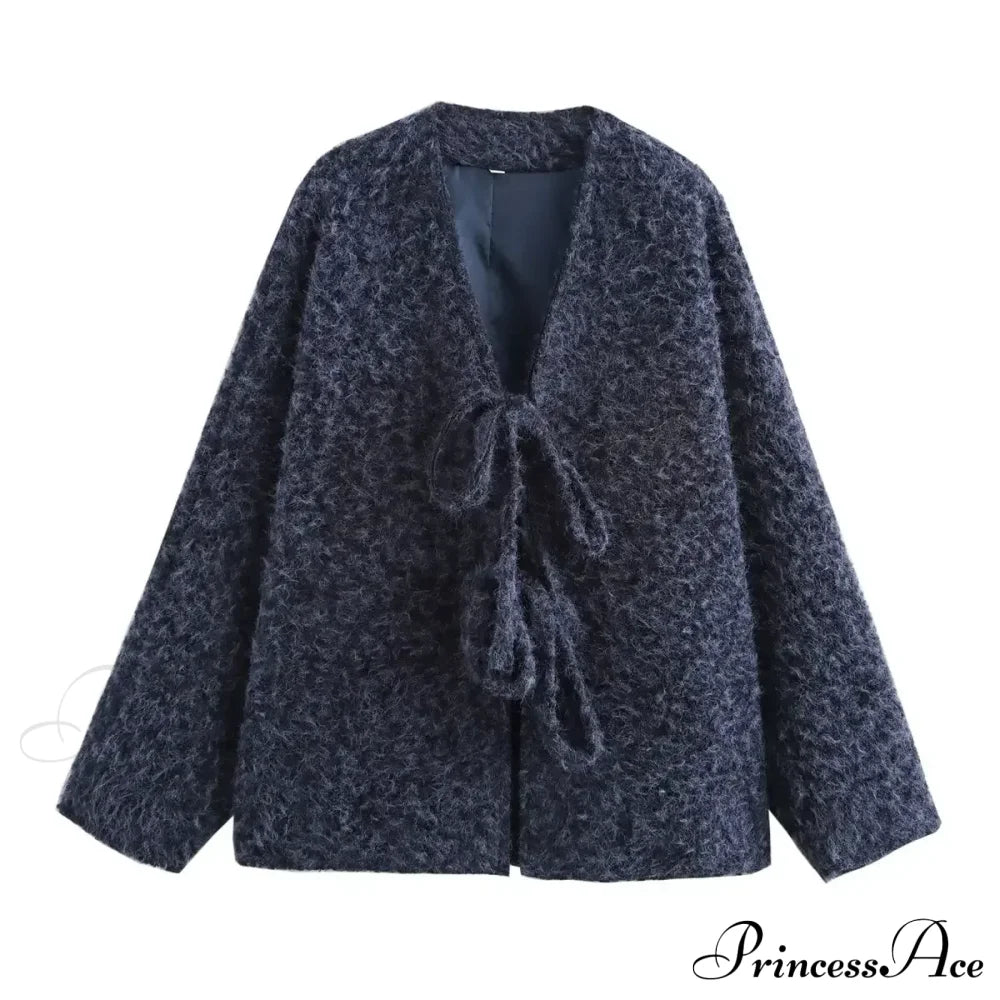 Lace-up Bow Brown Cardigan