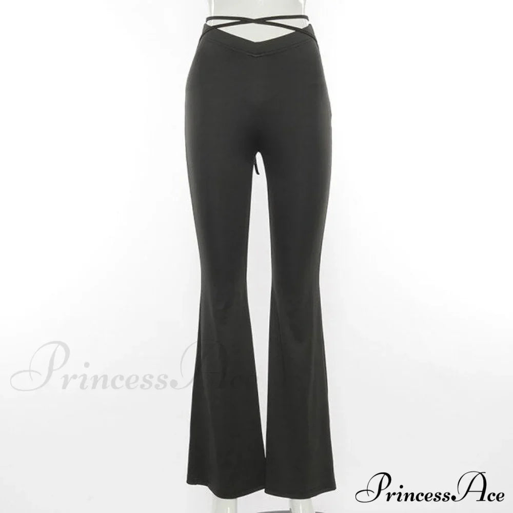 Lace Up V Waist Low Rise Flare Pants