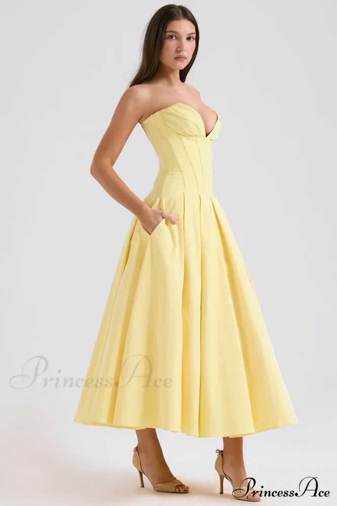 Lady Black Stylish Strapless Midi Dress