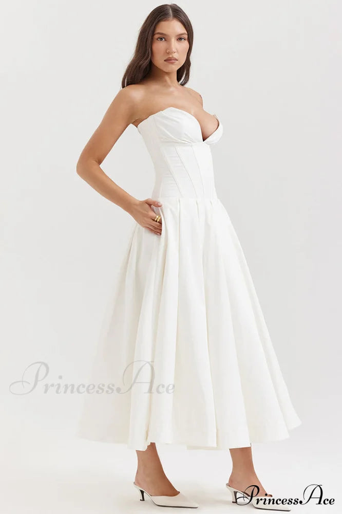 Lady Black Stylish Strapless Midi Dress