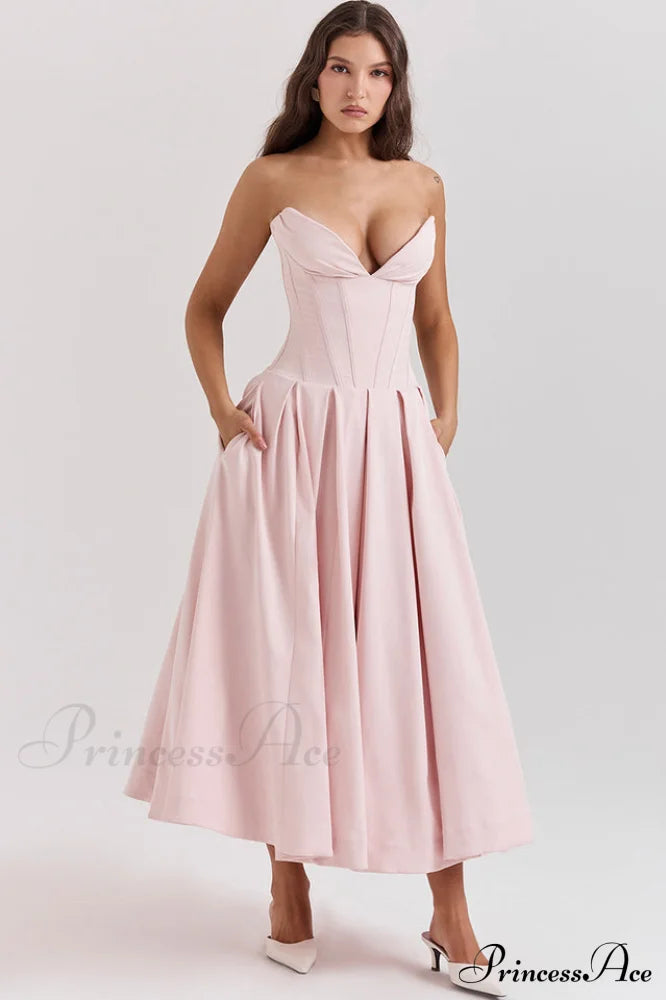 Lady Black Stylish Strapless Midi Dress