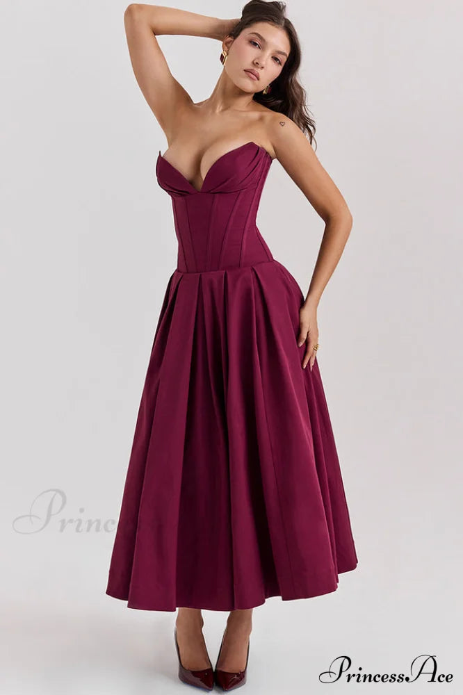 Lady Black Stylish Strapless Midi Dress