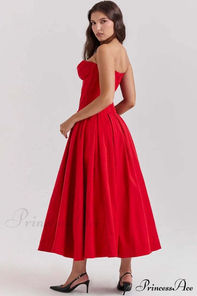 Lady Black Stylish Strapless Midi Dress