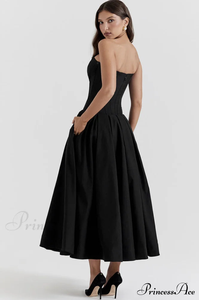 Lady Black Stylish Strapless Midi Dress
