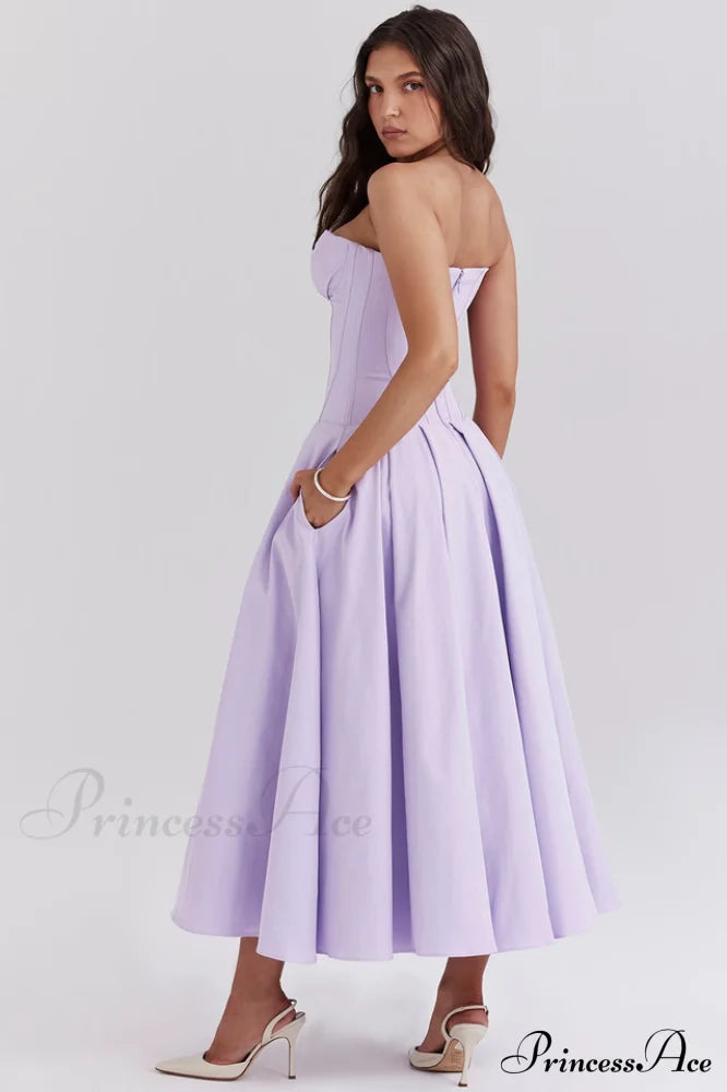 Lady Black Stylish Strapless Midi Dress