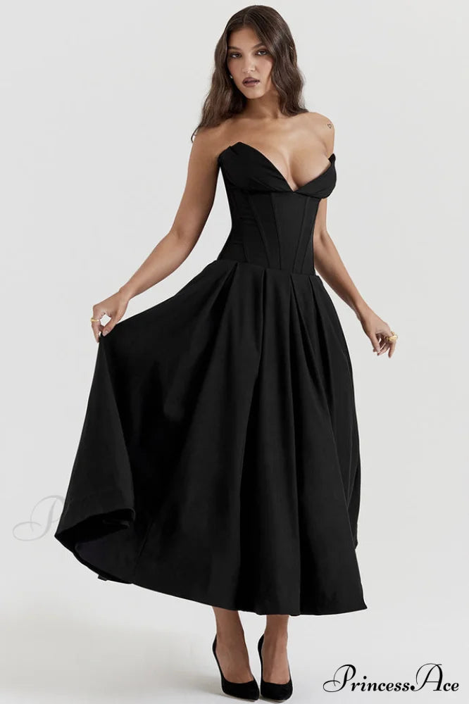 Lady Black Stylish Strapless Midi Dress