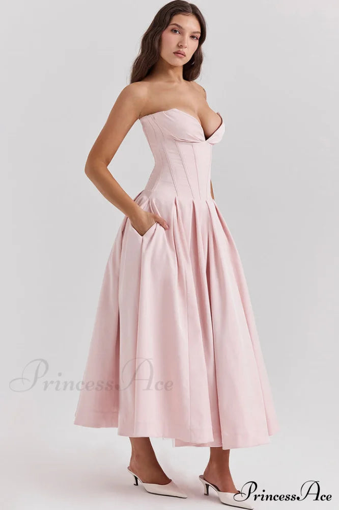 Lady Black Stylish Strapless Midi Dress