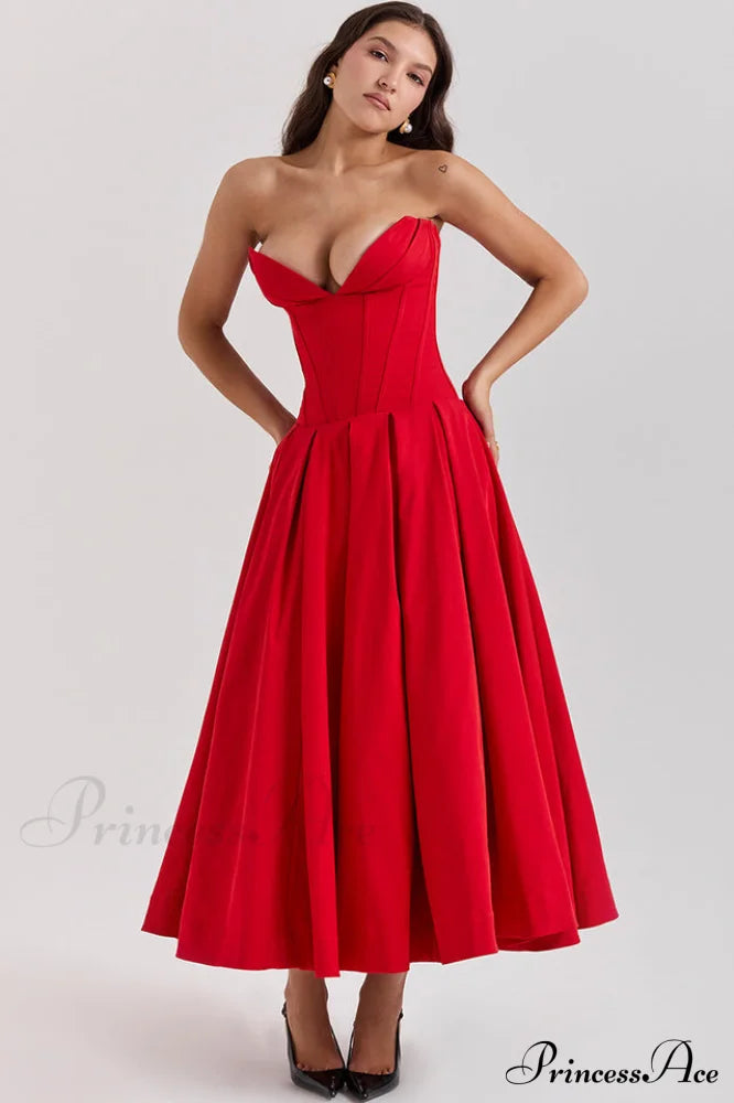 Lady Black Stylish Strapless Midi Dress