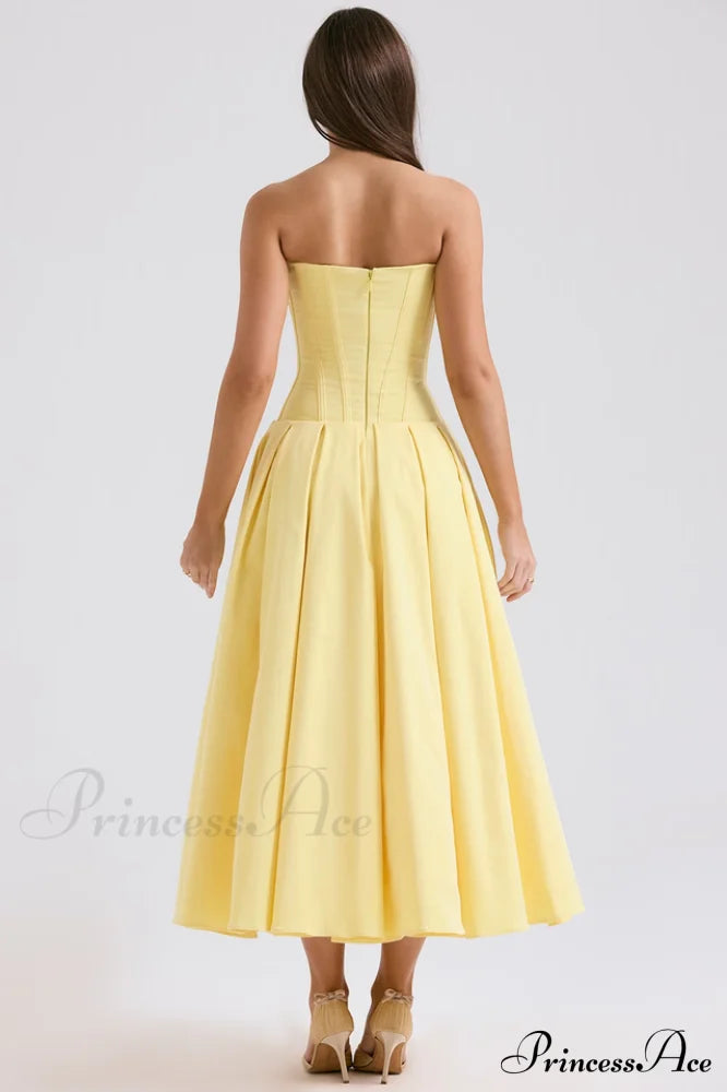 Lady Black Stylish Strapless Midi Dress