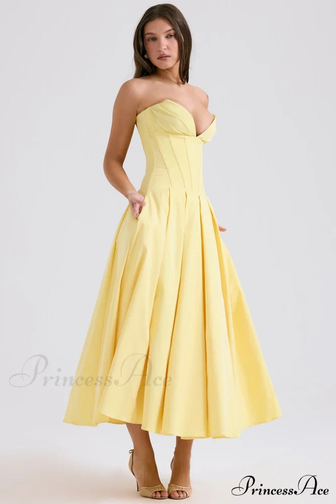 Lady Black Stylish Strapless Midi Dress