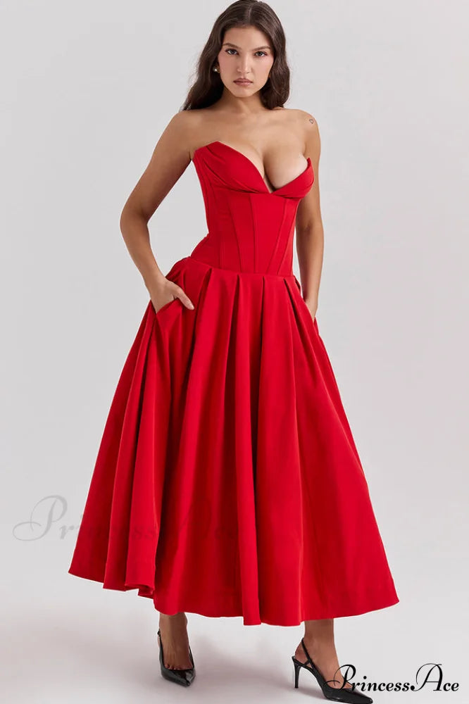 Lady Black Stylish Strapless Midi Dress