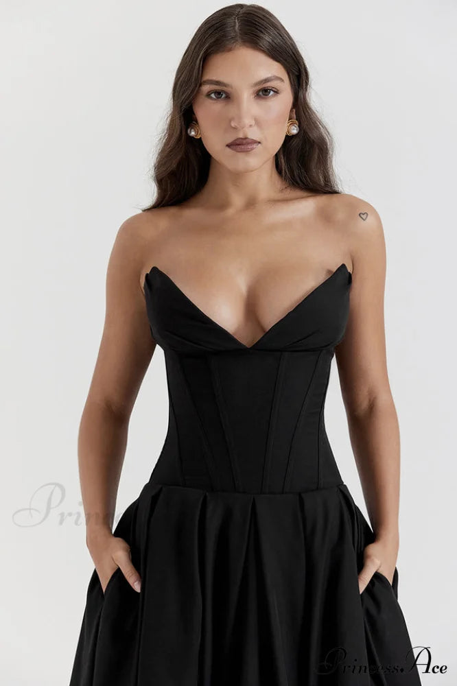 Lady Black Stylish Strapless Midi Dress