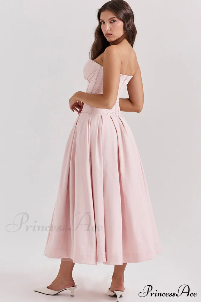 Lady Black Stylish Strapless Midi Dress