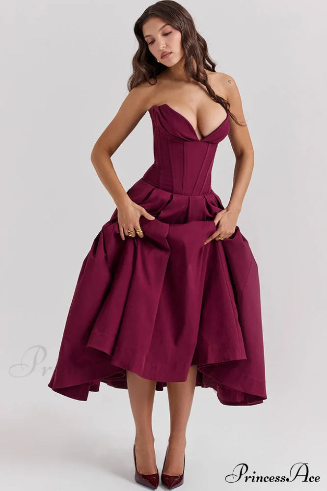 Lady Black Stylish Strapless Midi Dress