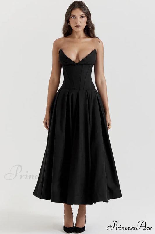 Lady Black Stylish Strapless Midi Dress