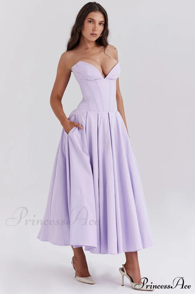 Lady Black Stylish Strapless Midi Dress