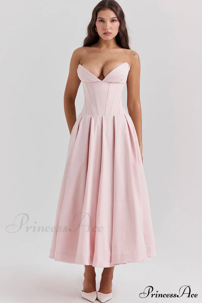 Lady Black Stylish Strapless Midi Dress