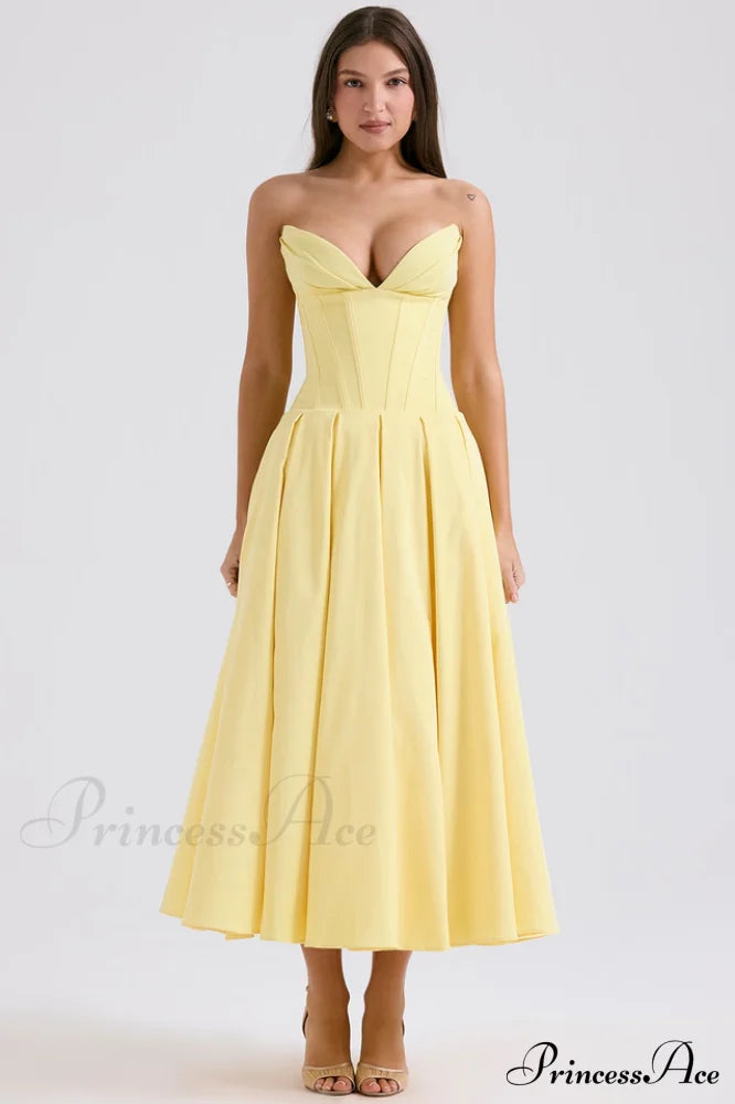 Lady Black Stylish Strapless Midi Dress