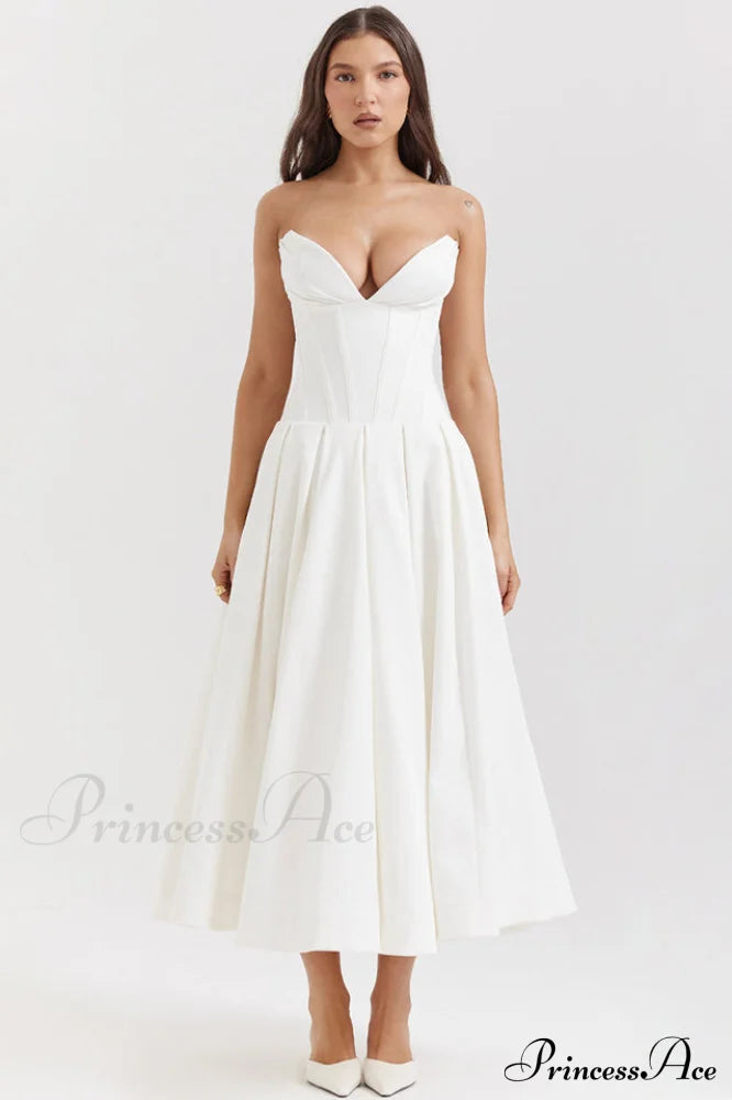 Lady Black Stylish Strapless Midi Dress