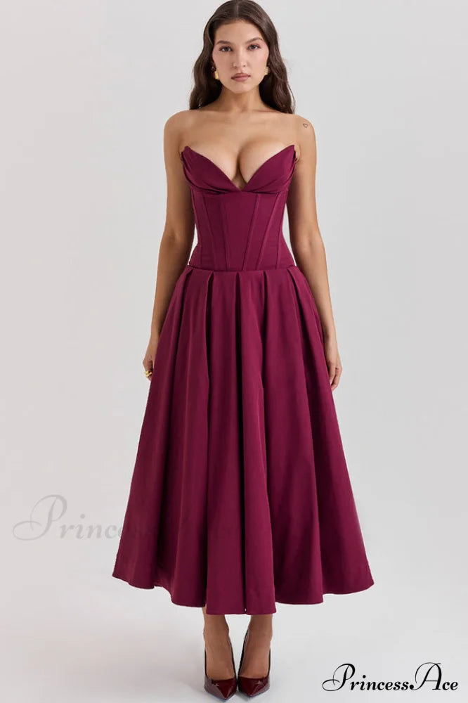 Lady Black Stylish Strapless Midi Dress